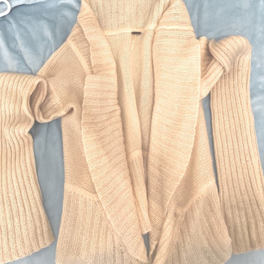 FREE PEOPLE EUC Cozy soft gossamer waterfall cowl cardigan sweater bell sleeves
